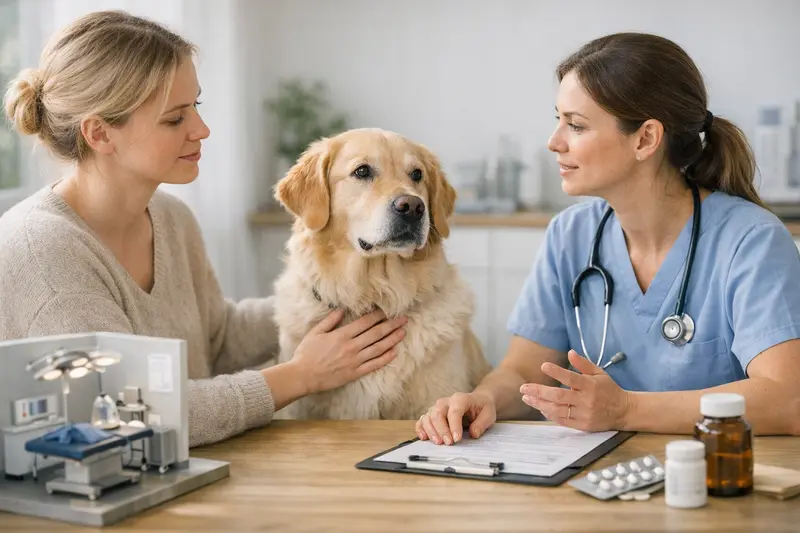 Eine Katze beim Tierarzt, die eine Untersuchung für eine Krankenversicherung benötigt.