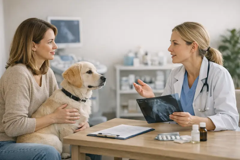 Unterschied OP-Schutz und Krankenschutz für Hunde Hund bei einem Tierarztbesuch zur Untersuchung von Operation und Krankenschutz