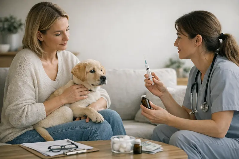 Impfungen und Vorsorge in der Tiergesundheit Hunde- und Katzenhalter beim Gespräch über Impfungen und Vorsorge