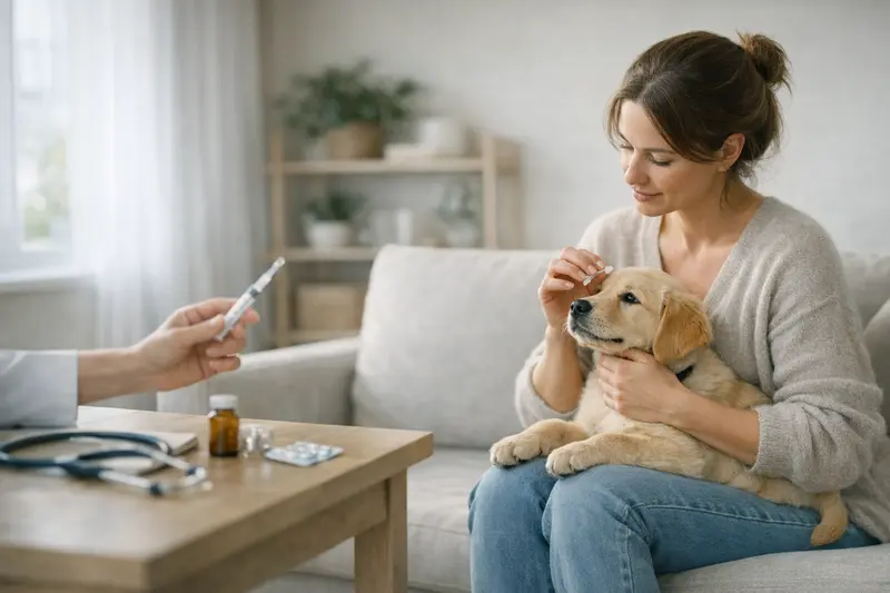 Impfungen und Vorsorge bei der Tierversicherung Ein Hund beim Tierarzt, der eine Impfung erhält, symbolisiert die Beitrag der Vorsorge zur Tiergesundheit.