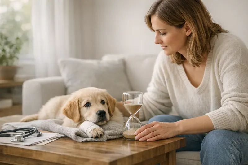 Wartezeiten bei Hundeversicherungen Eine Hundebesitzerin informiert sich über Wartezeiten bei der Hundeversicherung.