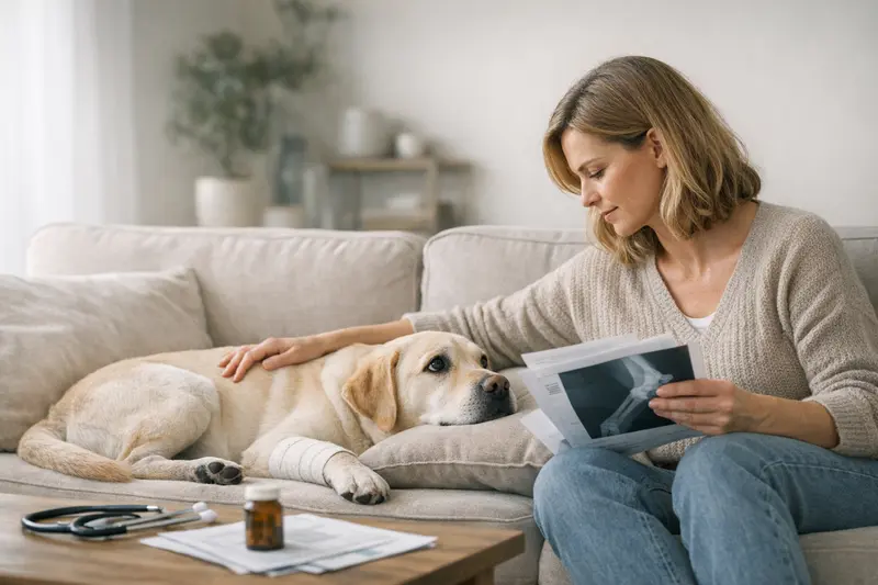 Tierarztuntersuchung für Hunde Ein Hund beim Tierarzt, der auf eine Untersuchung vorbereitet wird, um mögliche Vorerkrankungen festzustellen.