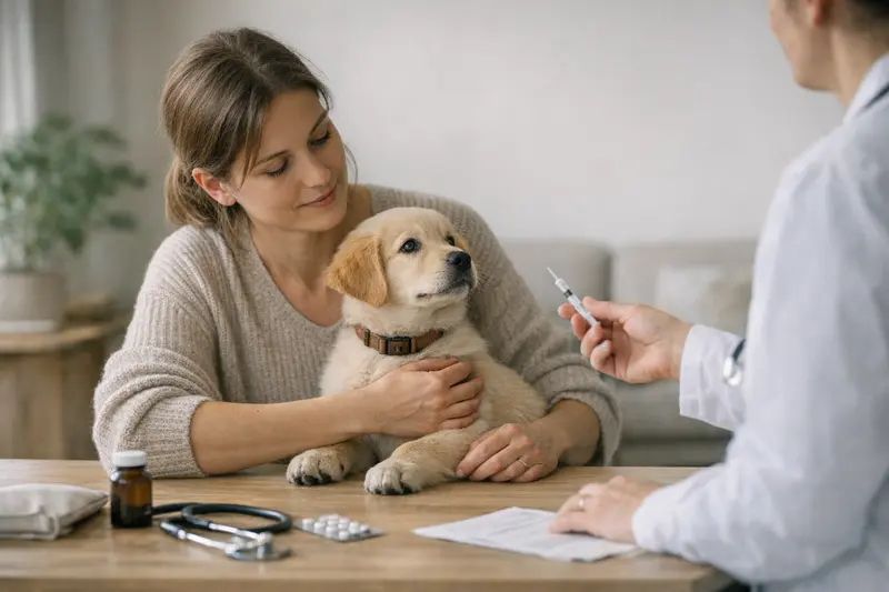 Vorsorgeleistungen bei der Hundeversicherung Ein Hund erhält eine Impfung beim Tierarzt, um die Bedeutung von Vorsorgeleistungen zu verdeutlichen.