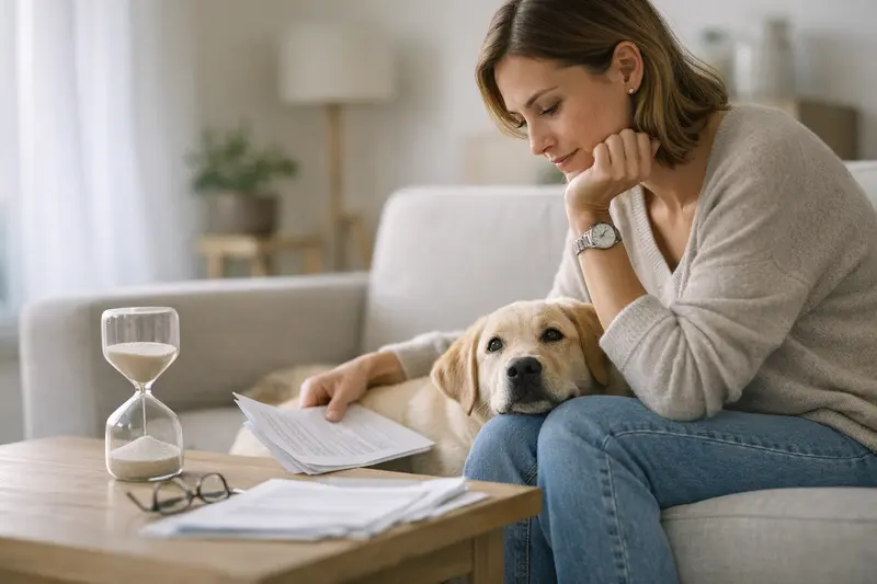 Ein Hundebesitzer informiert sich über Wartezeiten bei der Hundeversicherung