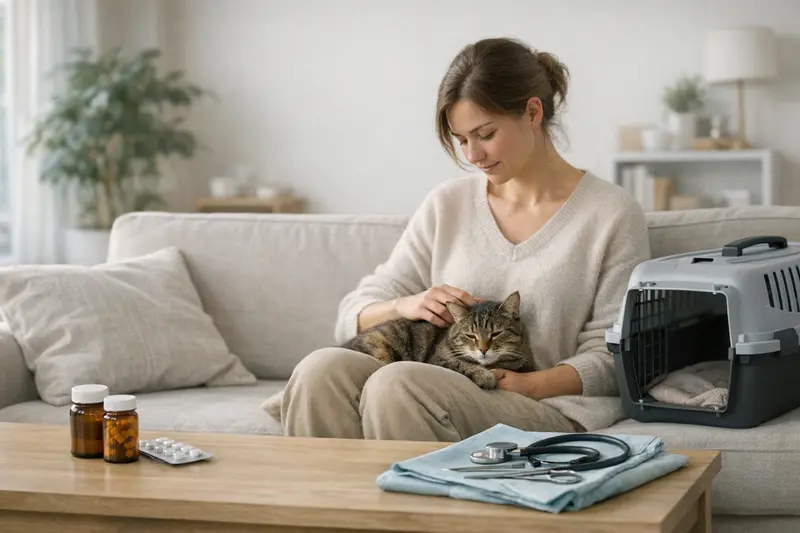 Wohnungskatze mit tierärztlicher Versorgung Gesunde Wohnungskatze in einem ruhigen Raum, symbolisiert die Wichtigkeit von Krankenversicherungen für Haustiere.