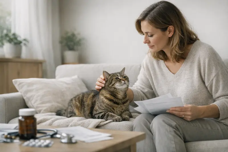 Tierarztbesuch Katze Vorerkrankungen Eine Katze untersucht von einem Tierarzt behandelt, was bei Vorerkrankungen wichtig ist.