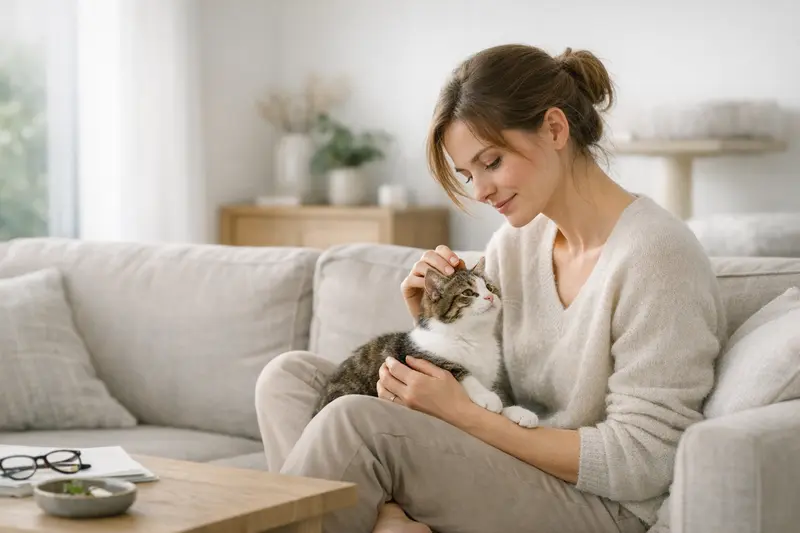 Frühzeitige Katzenkrankenversicherung abschließen Eine gesunde Katze entspannt auf einem Sofa, symbolisiert die Bedeutung einer frühzeitigen Katzenkrankenversicherung.