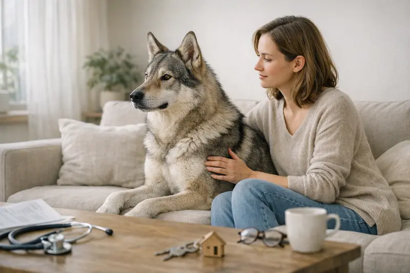 Hundebesitzer beim Tierarzt Ein Hundebesitzer konsultiert einen Tierarzt über die passenden Versicherungsoptionen für seinen Hund.