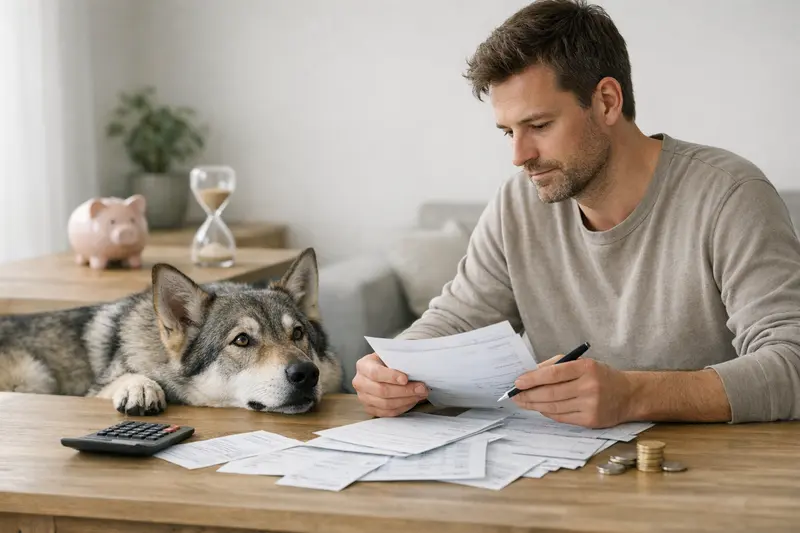Eine besorgte Hundebesitzerin berät sich mit einem Tierarzt über die Selbstbeteiligung und Erstattung bei der Hundeversicherung.