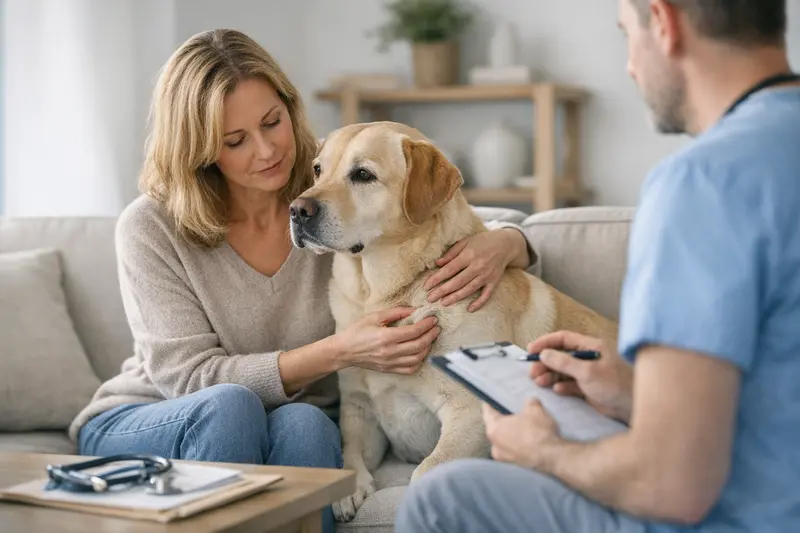 Hund mit Knoten: Wichtige Informationen zur Tierversicherung Ein Hund mit einem Knoten auf der Haut, der veterinärmedizinisch untersucht wird.