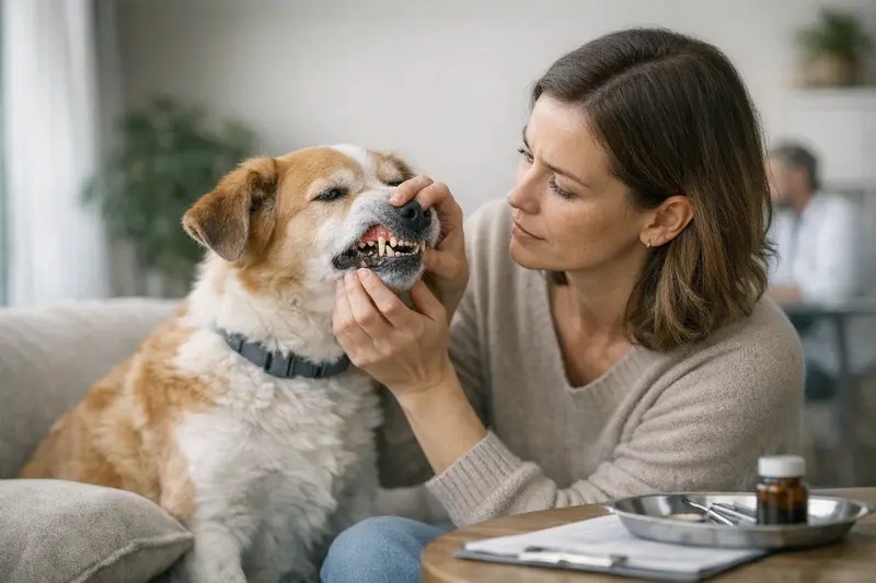 Zahnstein beim Hund als Gesundheitsindikator Hund mit Zahnstein und gesundem Zahnfleisch zur Aufklärung über Zahnstein als Warnsignal bei Hunden