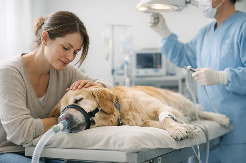 Zahnsteinentfernung beim Hund unter Narkose Tierarzt führt unter Narkose eine Zahnsteinentfernung bei einem Hund durch.