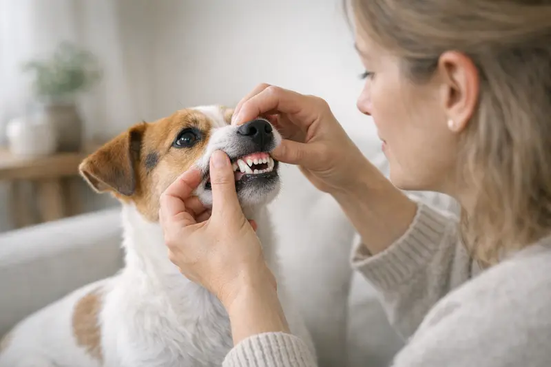 Ein Hund mit doppelten Zähnen, die im Verlauf des Zahnwechsels auftreten können.