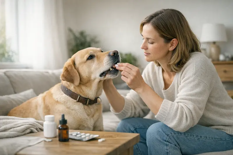 Hund erhält eine Behandlung gegen zeckenassoziierte Erkrankungen beim Tierarzt.