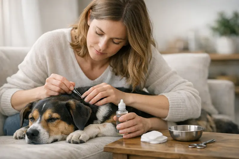 Zecke entfernen beim Hund Die schnelle Entfernung einer Zecke vom Hund mit einer Pinzette für optimale Tiergesundheit.