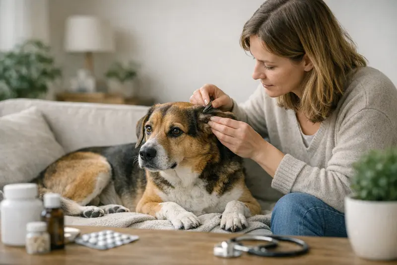 Hund beim Tierarzt zur Behandlung nach Zeckenbiss