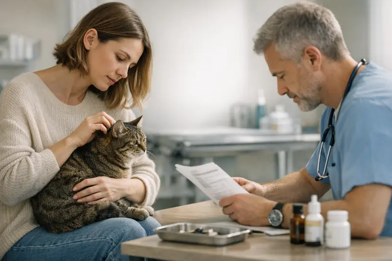 Tierarztkosten bei Zeckenbehandlung für Katzen Tierarzt untersucht eine Katze auf Zecken und mögliche Folgeerkrankungen.