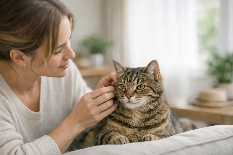Eine Katze wird auf Zecken untersucht, um ihre Gesundheit zu gewährleisten.