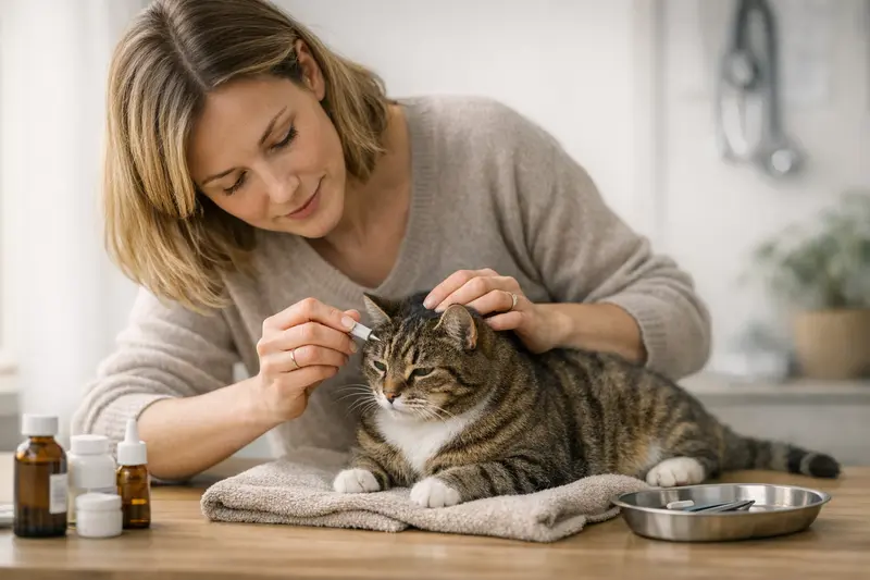 Katzenversicherung Zeckenbehandlungen Eine Katze beim Tierarzt zur Untersuchung auf Zecken.