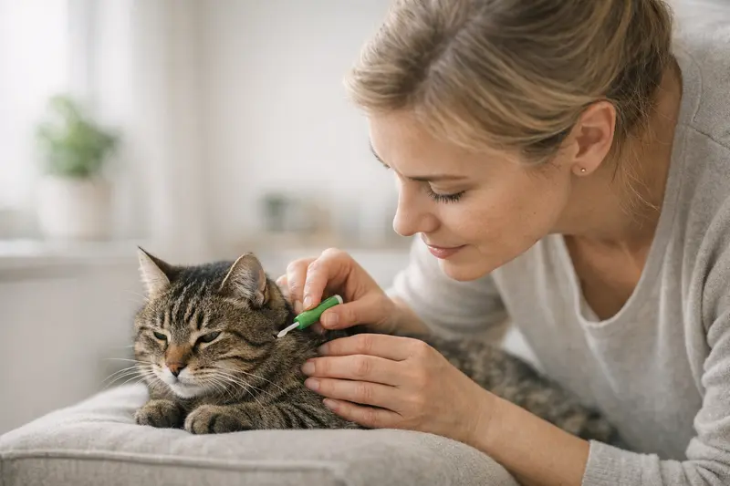 Zeckenentfernung bei Katzen Tierarzt entfernt eine Zecke bei einer Katze mit einer sanften Technik.