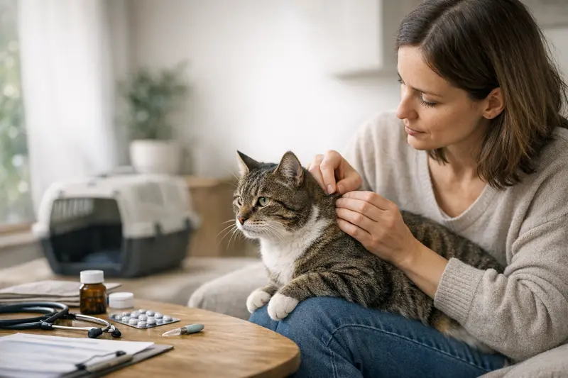 Freigänger Katze im Garten, umgeben von grüner Natur und möglichen Risiken.