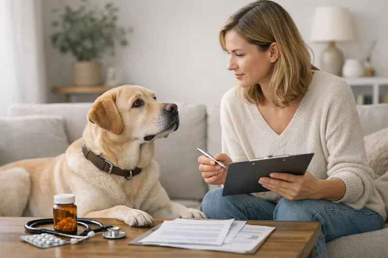 Hund Untersuchung für Tarifvergleich Ein Hund wird von einem Tierarzt untersucht, um die besten Versicherungstarife zu vergleichen.