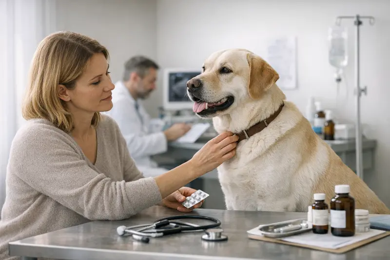 Ein Hund wird beim Tierarzt auf Zecken untersucht, um die Gesundheitsrisiken zu minimieren.