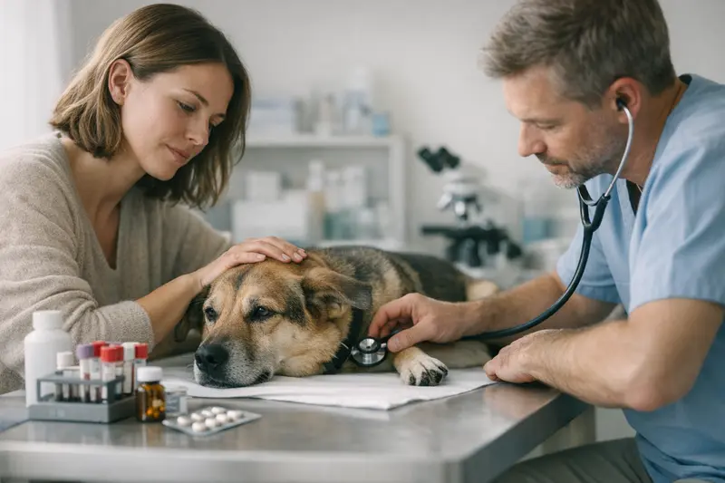 Kosten nach Zeckenbiss beim Hund Tierarzt untersucht Hund nach Zeckenbiss auf mögliche Symptome.