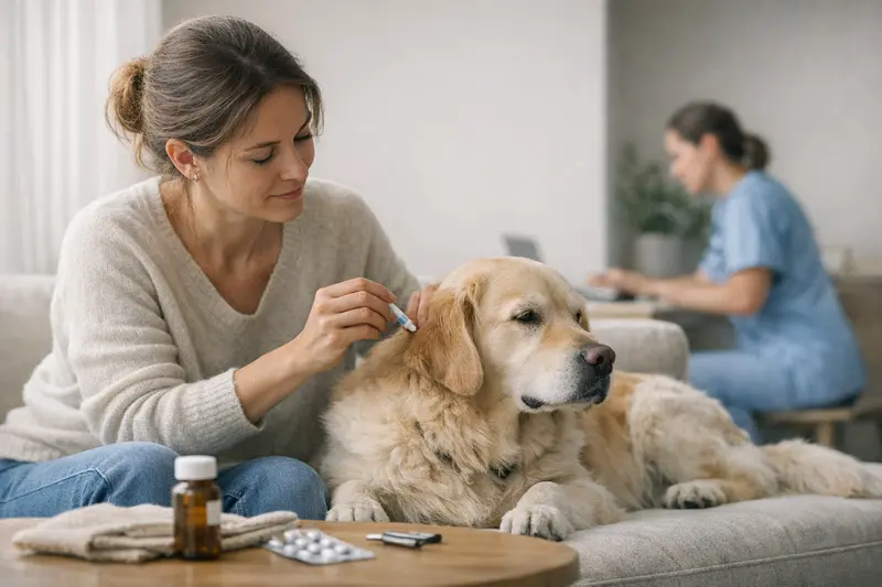Vorsorgeleistungen in der Hundekrankenversicherung Ein Hund beim Tierarzt, der über Vorsorgeleistungen der Hundekrankenversicherung informiert wird.