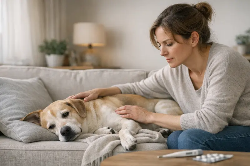 Zeckenbehandlung beim Hund Ein Hund mit einer Zeckenbehandlung beim Tierarzt, der die Gesundheit des Tieres im Blick hat.
