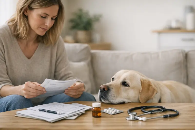 Tierärztliche Untersuchung für Hund Hund bei einer tierärztlichen Untersuchung zur Gesundheitsbewertung.