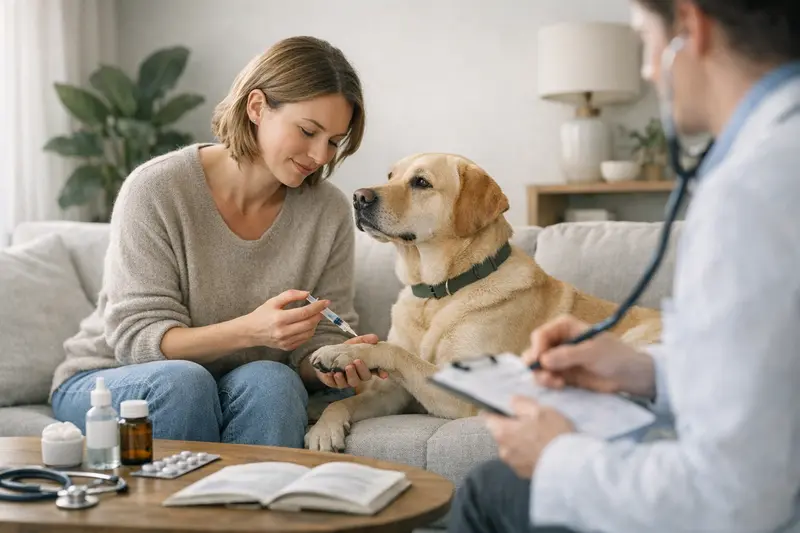 Vorsorgeuntersuchung für Hunde Ein Hund erhält eine Vorsorgeuntersuchung beim Tierarzt, um die Bedeutung von Gesundheitschecks zu verdeutlichen.