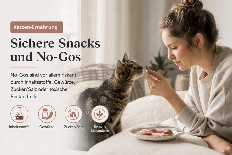 Katze vor Futternapf – Orientierung zu Snacks und ungeeigneten Lebensmitteln
