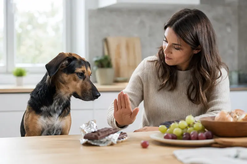 Hund in der Küche, Symbolbild für Risiko durch Lebensmittel
