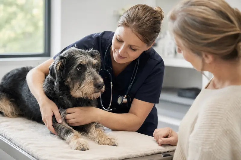 Hund beim Tierarzt in einer Untersuchungssituation