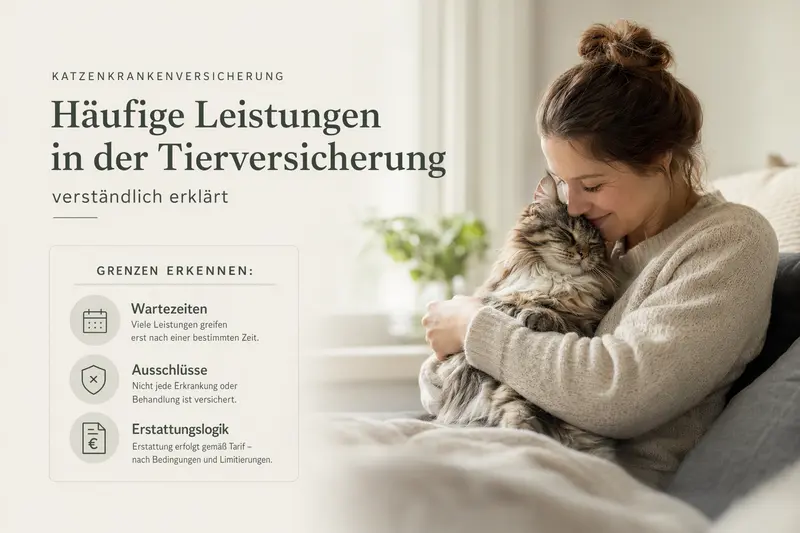Symbolische Darstellung von Tierarztleistungen und Versicherungsschutz für Katzen