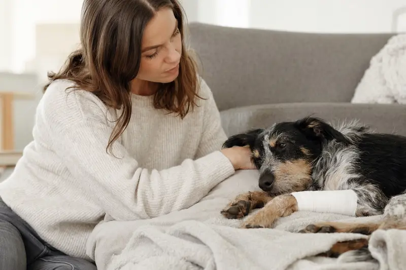Hund in einer Notfallsituation, Halter sorgt für schnelle Versorgung