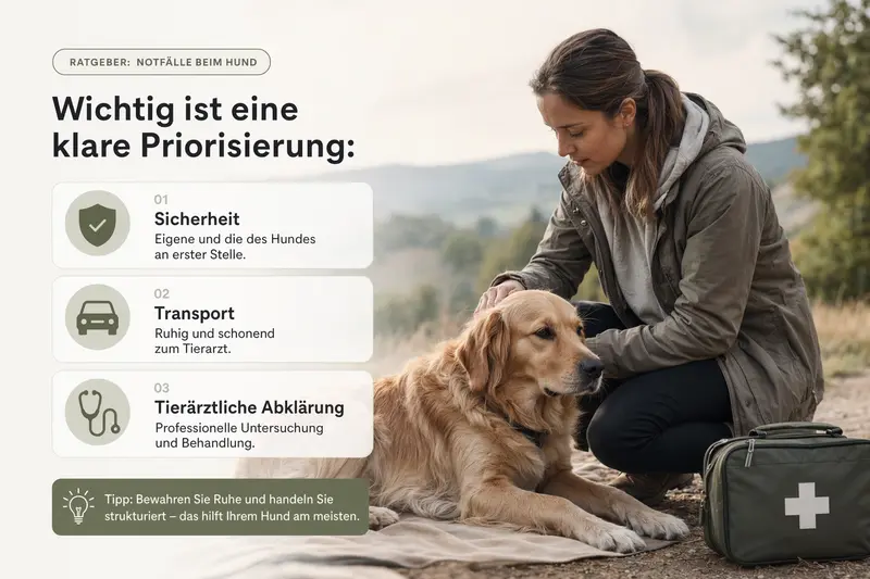Hund in einer Notfallsituation, Halter sorgt für schnelle Versorgung