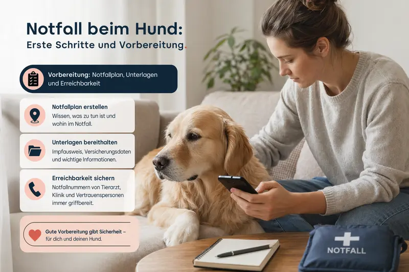 Hund in ruhiger Umgebung, Symbolbild für Notfallvorbereitung und schnelle Orientierung