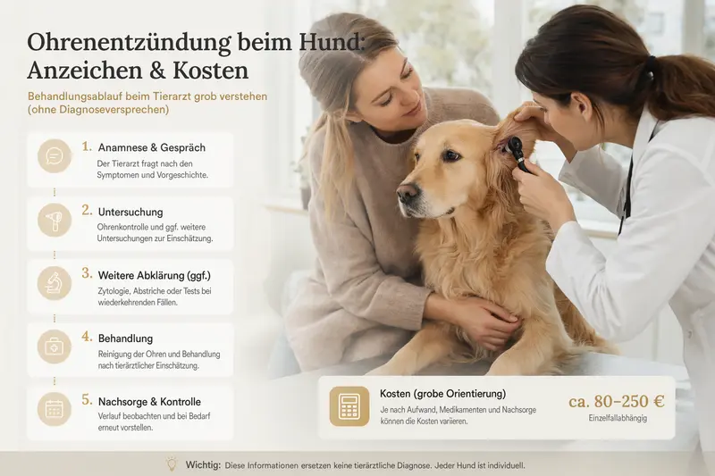 Hund mit aufmerksamem Blick, Fokus auf Ohrbereich als Symbol für Ohrbeschwerden