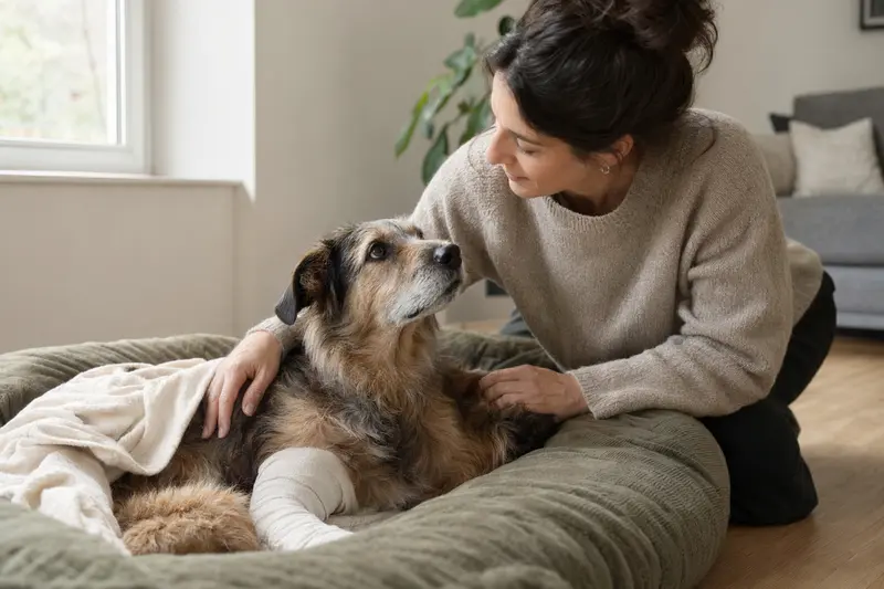 Hund in tierärztlicher Umgebung als Symbol für OP-Kosten und Absicherung