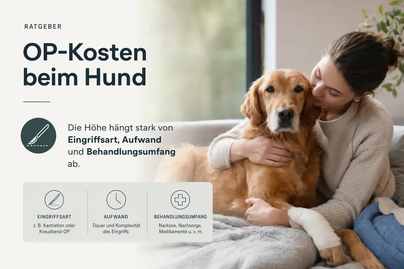 Hund in tierärztlicher Umgebung als Symbol für OP-Kosten und Absicherung