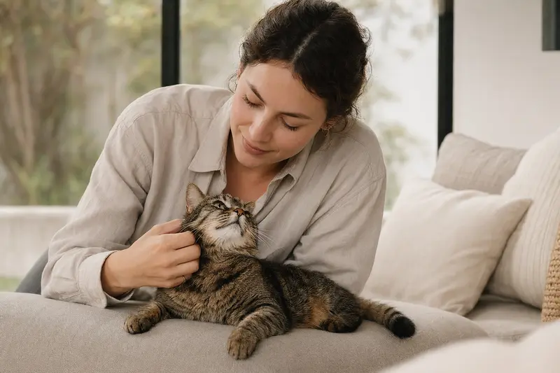 Katze liegt entspannt zu Hause – Symbol für abgesicherte Tiergesundheit