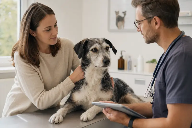 Hund in Tierarztpraxis zur Einordnung von Tierarztkosten und Absicherung