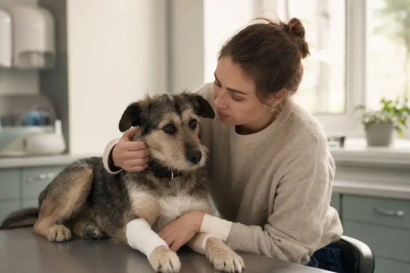 Hund in tierärztlicher Untersuchungssituation in einer Praxis