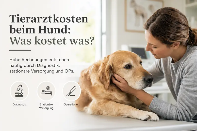 Hund in tierärztlicher Untersuchungssituation als Symbol für Tierarztkosten und Absicherung