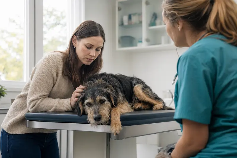 Hund in einer Tierarztpraxis zur Untersuchung