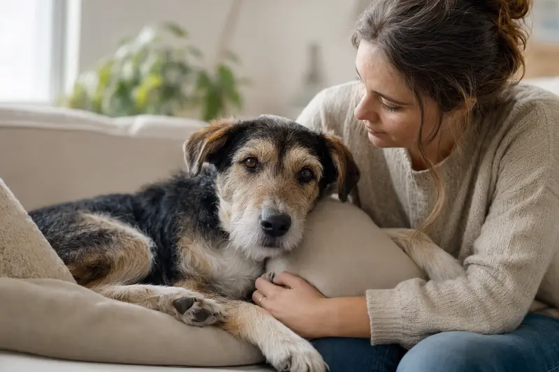 Hund in tierärztlicher Untersuchungssituation in einer Praxis