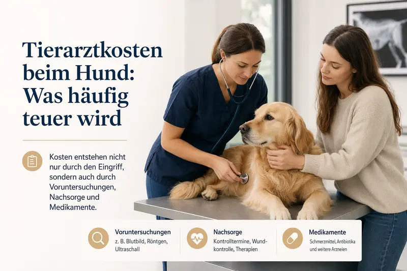 Hund in tierärztlicher Untersuchungssituation in einer Praxis