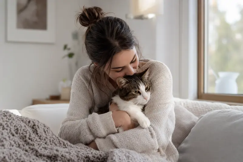 Katze liegt entspannt zu Hause – Symbol für abgesicherte Tiergesundheit